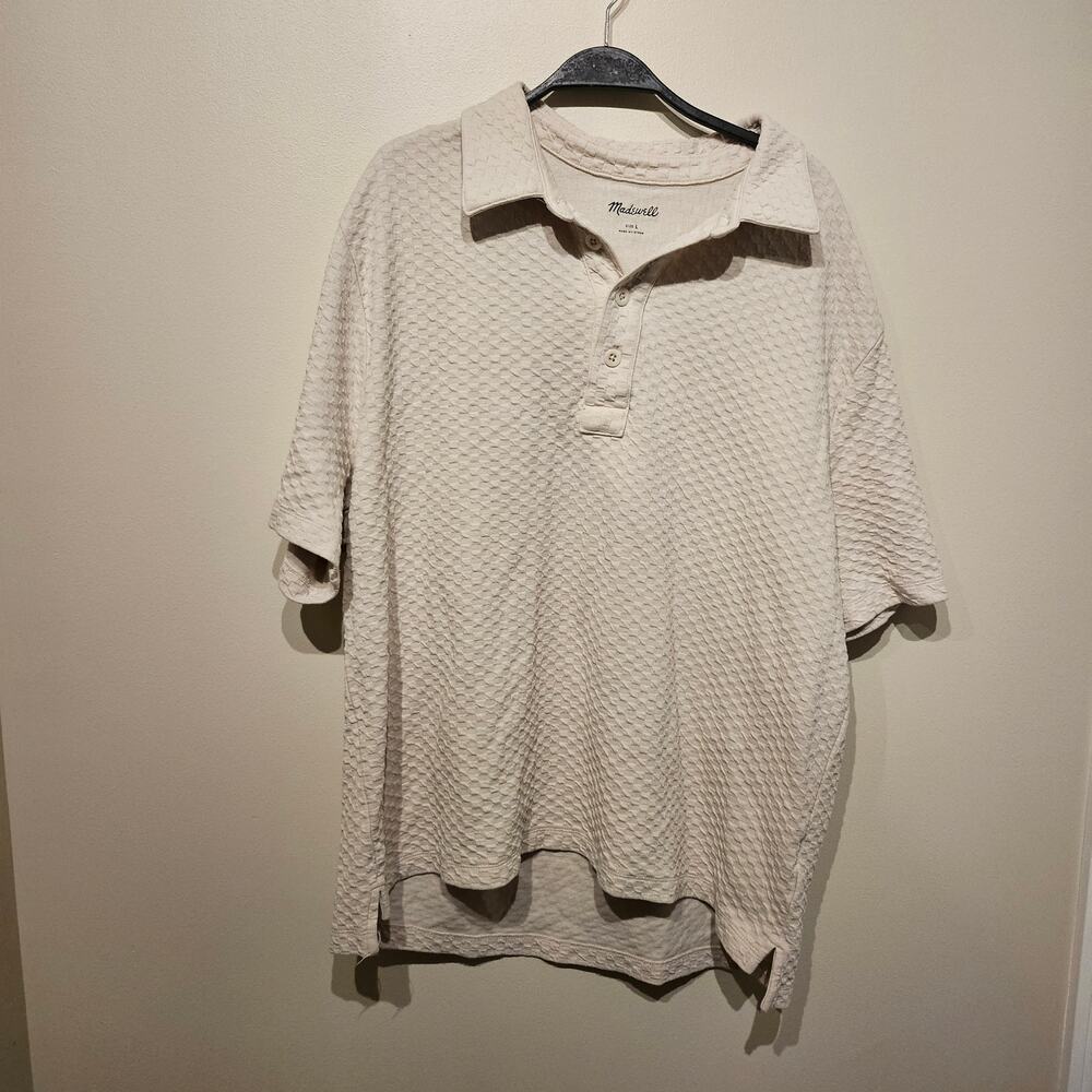 Madewell Jacquard Quilted Polo Shirt Tan Khaki Men's Large Short Sleeve